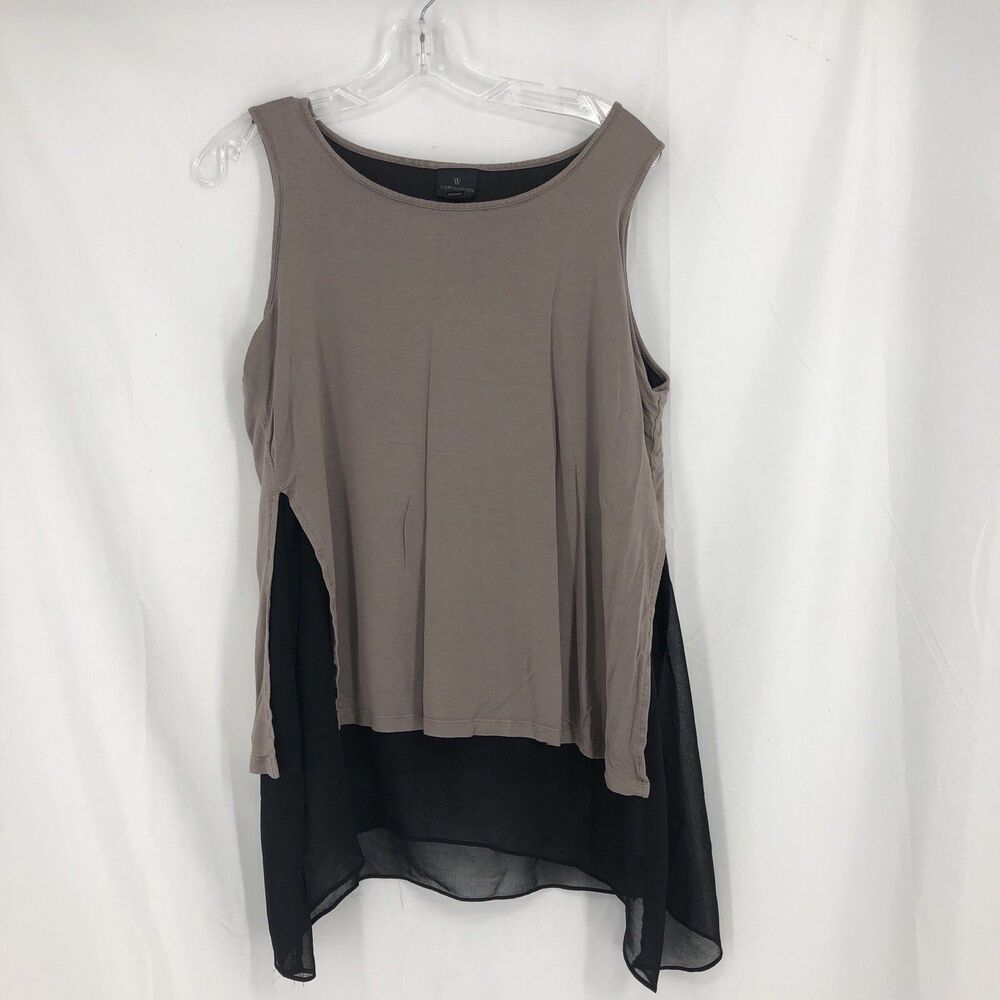 Worthington Womens L Tank Top Brown Black Layered Look Whimsigoth Boho